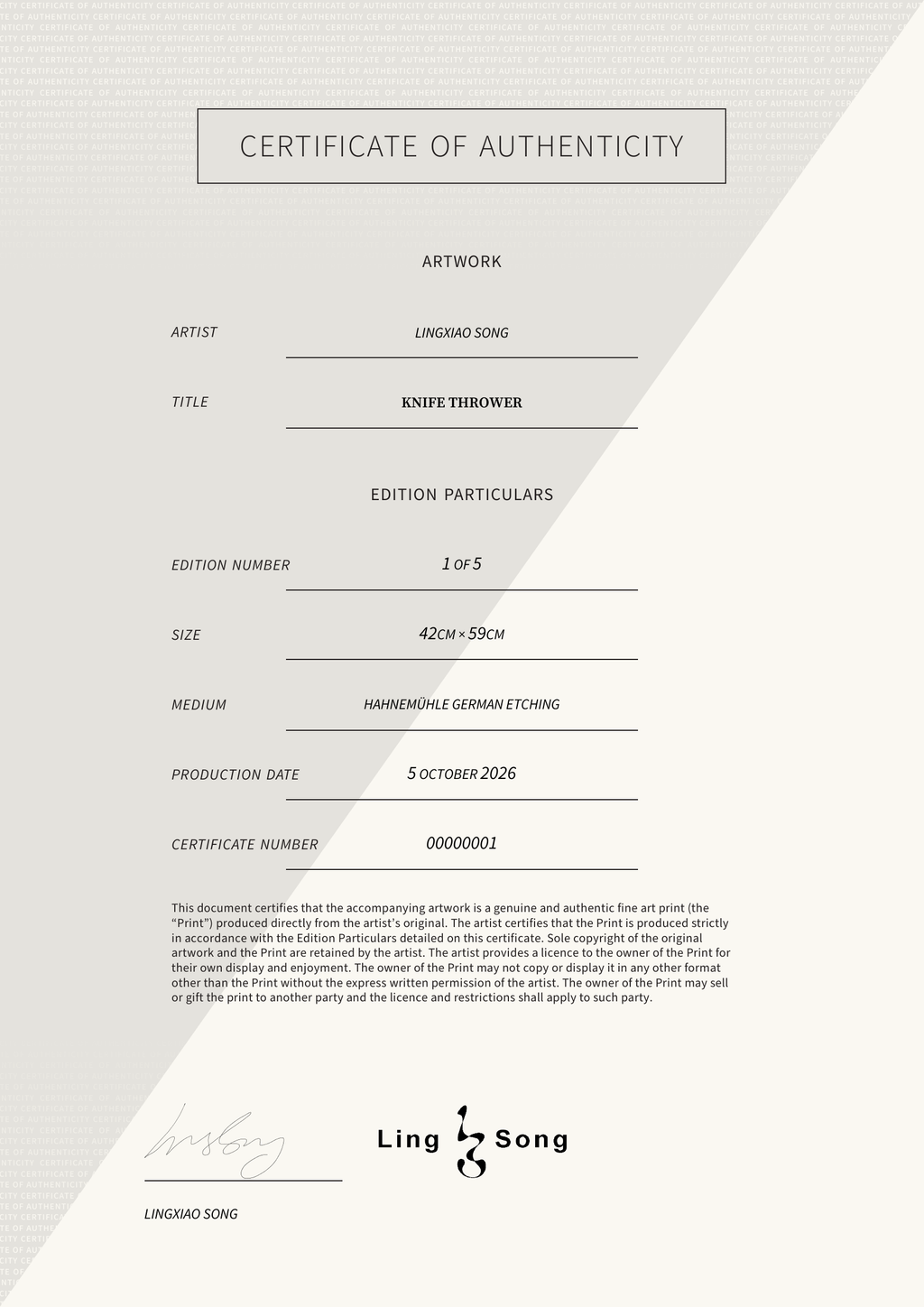 Knife Thrower — Certificate of Authenticity